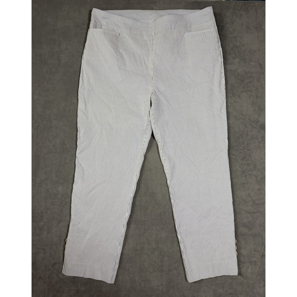 Chico's Women's Navy & White Striped Pull On Pants Stretch Nautical Office 3R/16
